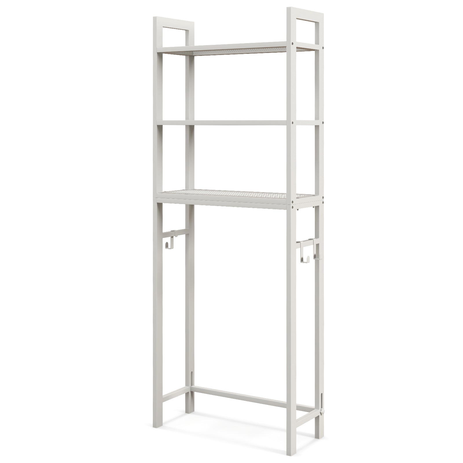 Over-The-Toilet Storage Shelf Space Saving Metal Bathroom Organizer Hooks-Gray - White