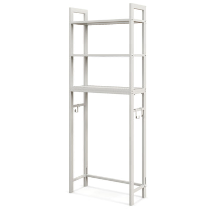 Over-The-Toilet Storage Shelf Space Saving Metal Bathroom Organizer Hooks-Gray - White