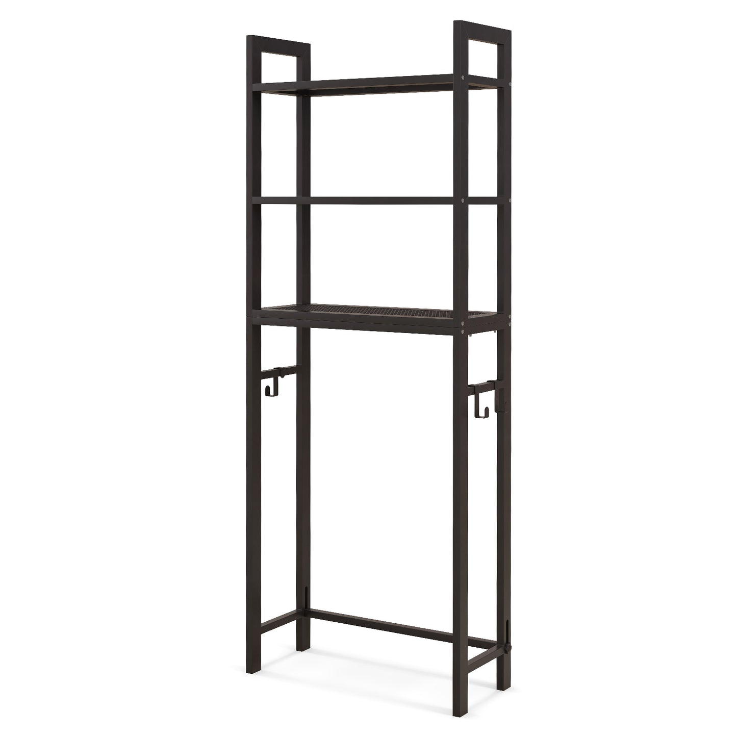 Over-The-Toilet Storage Shelf Space Saving Metal Bathroom Organizer Hooks-Gray - Brown