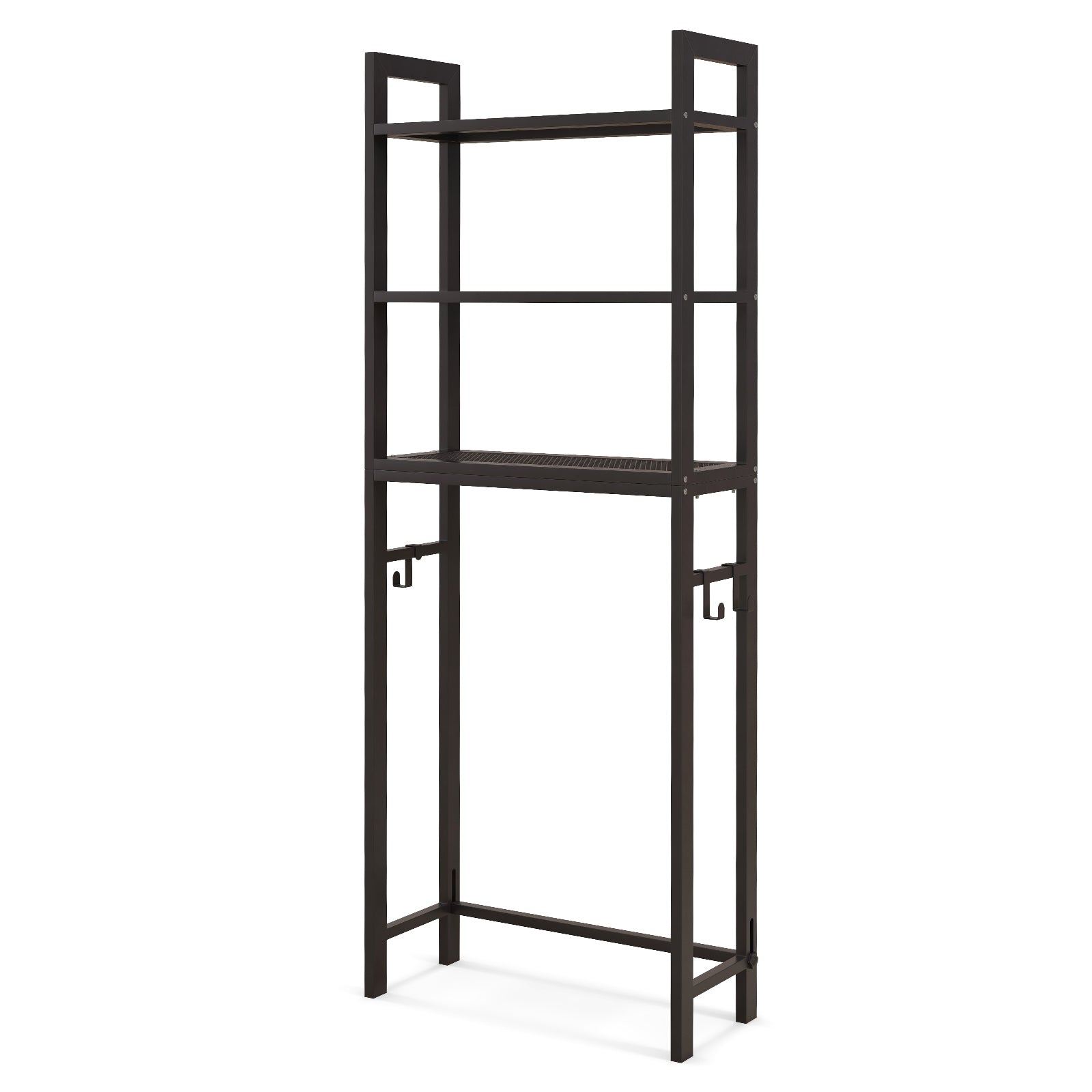 Over-The-Toilet Storage Shelf Space Saving Metal Bathroom Organizer Hooks-Gray - Brown