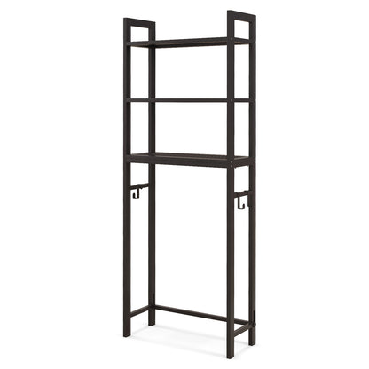Over-The-Toilet Storage Shelf Space Saving Metal Bathroom Organizer Hooks-Gray - Brown