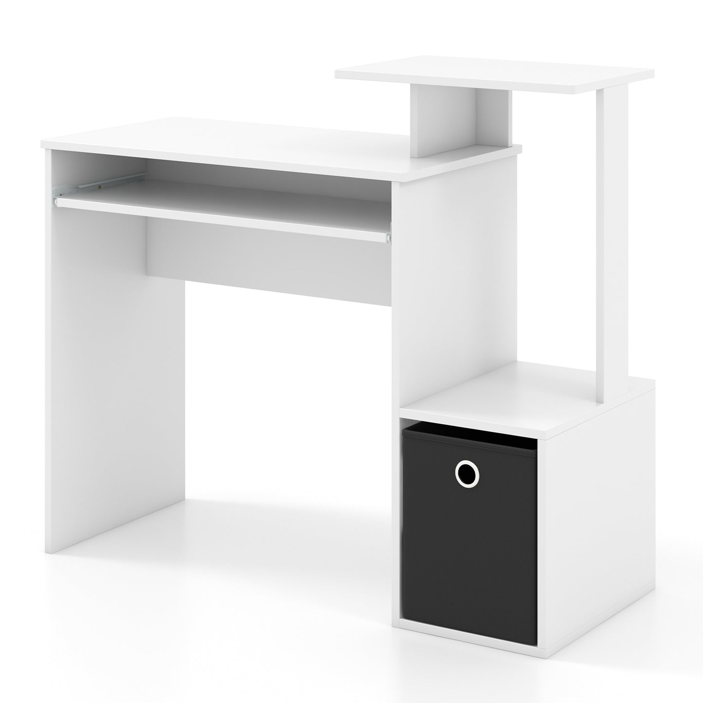 Space-saving Computer Desk with Pull-out Keyboard Tray-Black - White