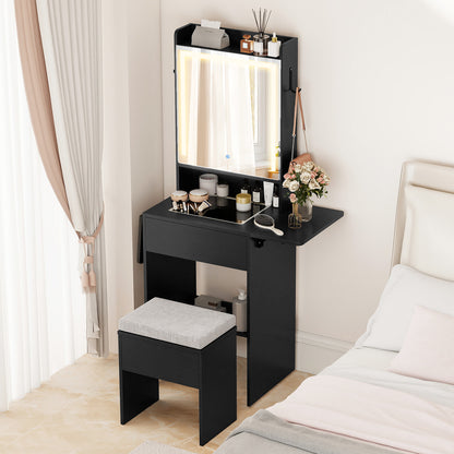 Space-saving Vanity Desk with Mirror and Lights for Bedroom-Black