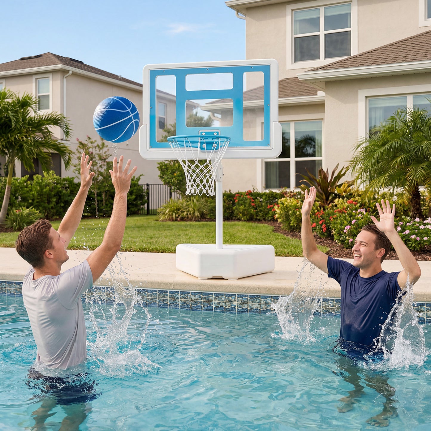 Pool Basketball Hoop with Adjustable Height & 2 Balls
