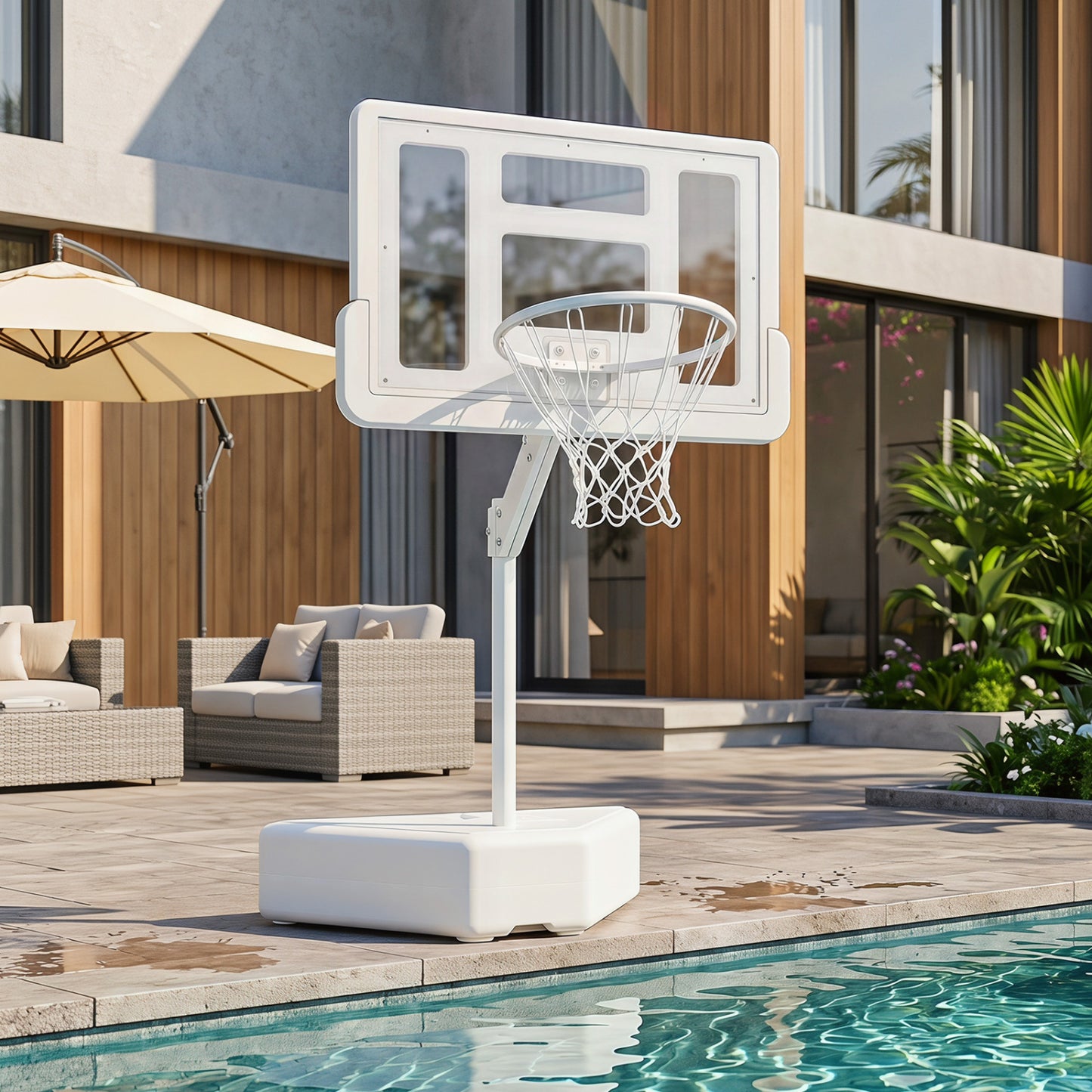 Pool Basketball Hoop with Adjustable Height & 2 Balls