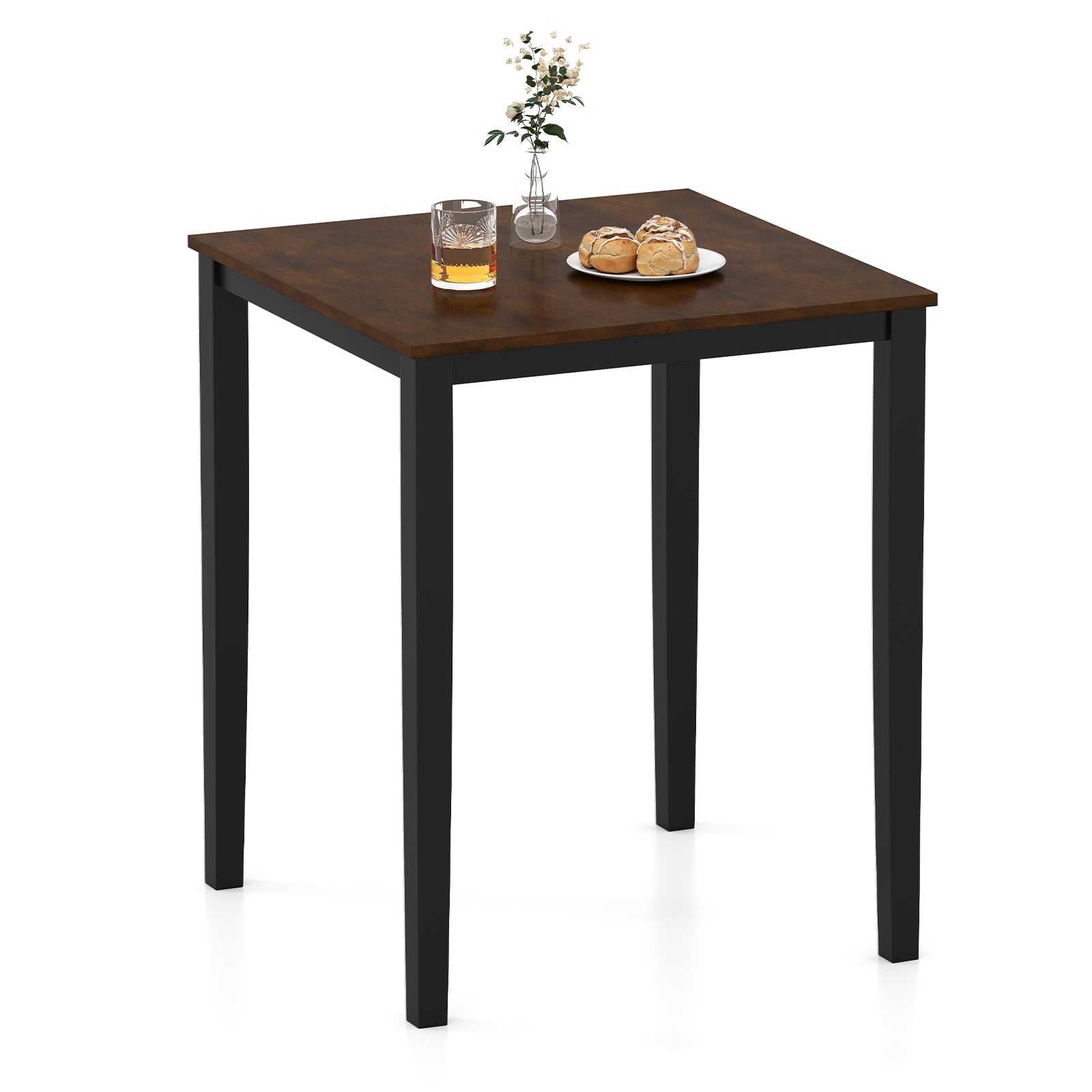 Square Dining Table with Solid Wood Frame for 4-Person-Black