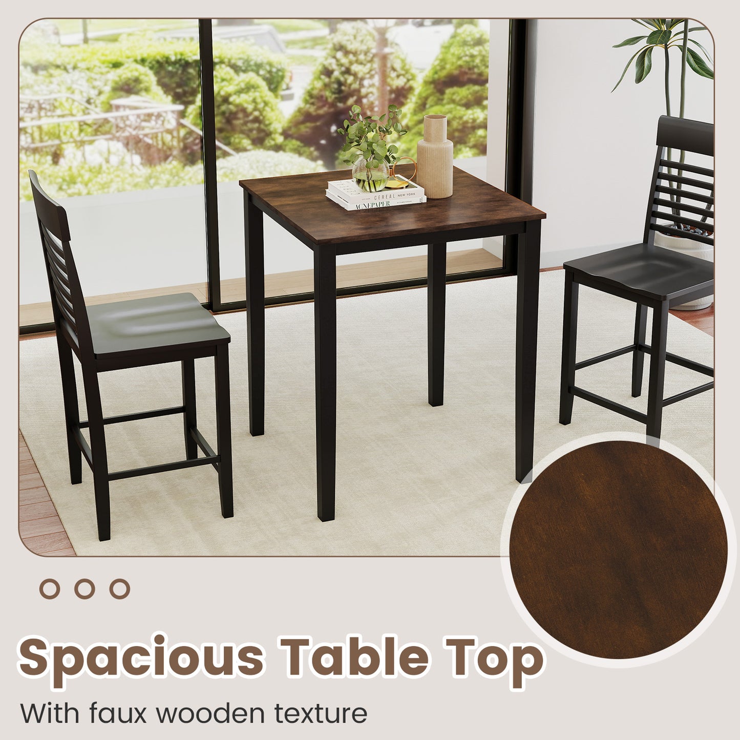 Square Dining Table with Solid Wood Frame for 4-Person-Black