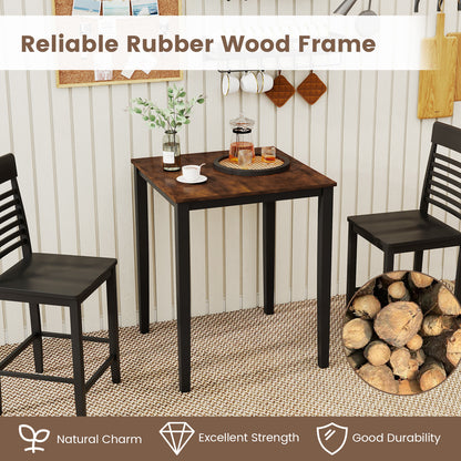 Square Dining Table with Solid Wood Frame for 4-Person-Black