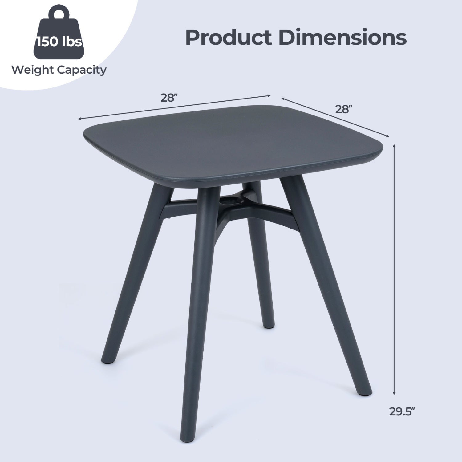 Square Outdoor Dining Table All-Weather Plastic Patio Bistro Table for 4