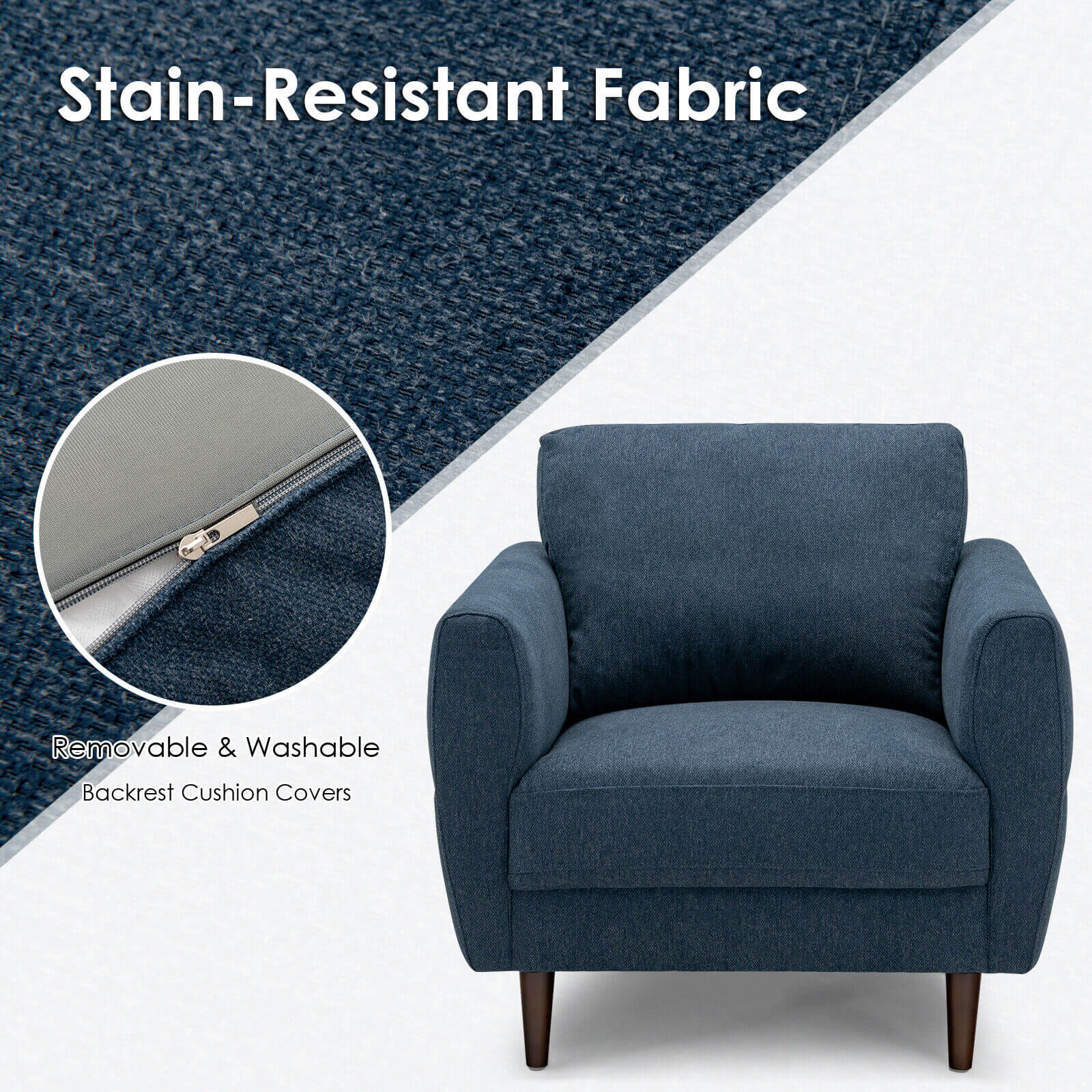 Modern Upholstered Accent Chair Single Sofa Armchair-Navy