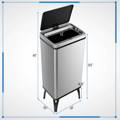 13.2 Gallon Stainless Steel Trash Can with Stay-on Lid and Soft Closure-Silver