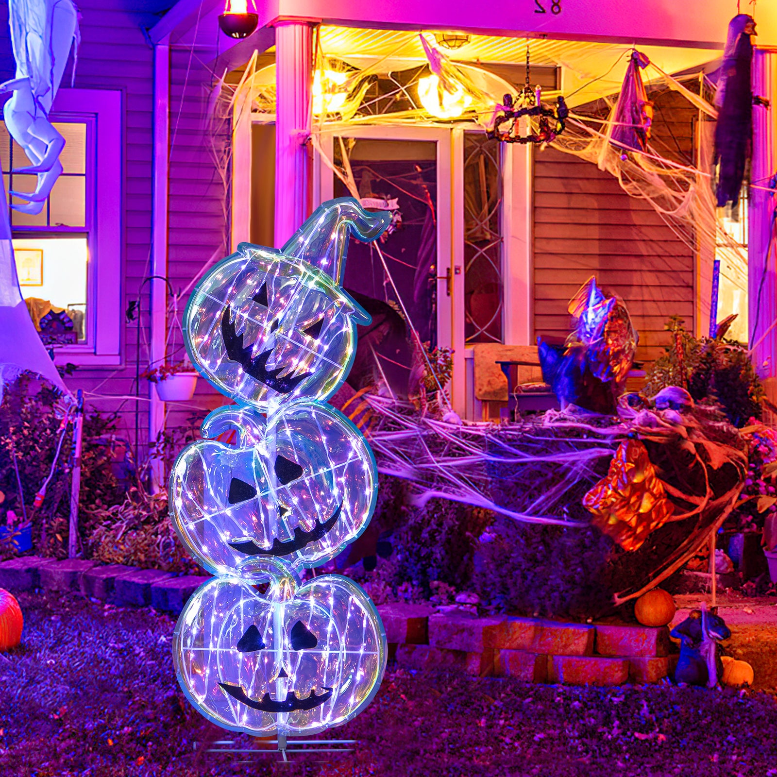Standing 150 LED Lighted Pumpkin Halloween Decoration with Base