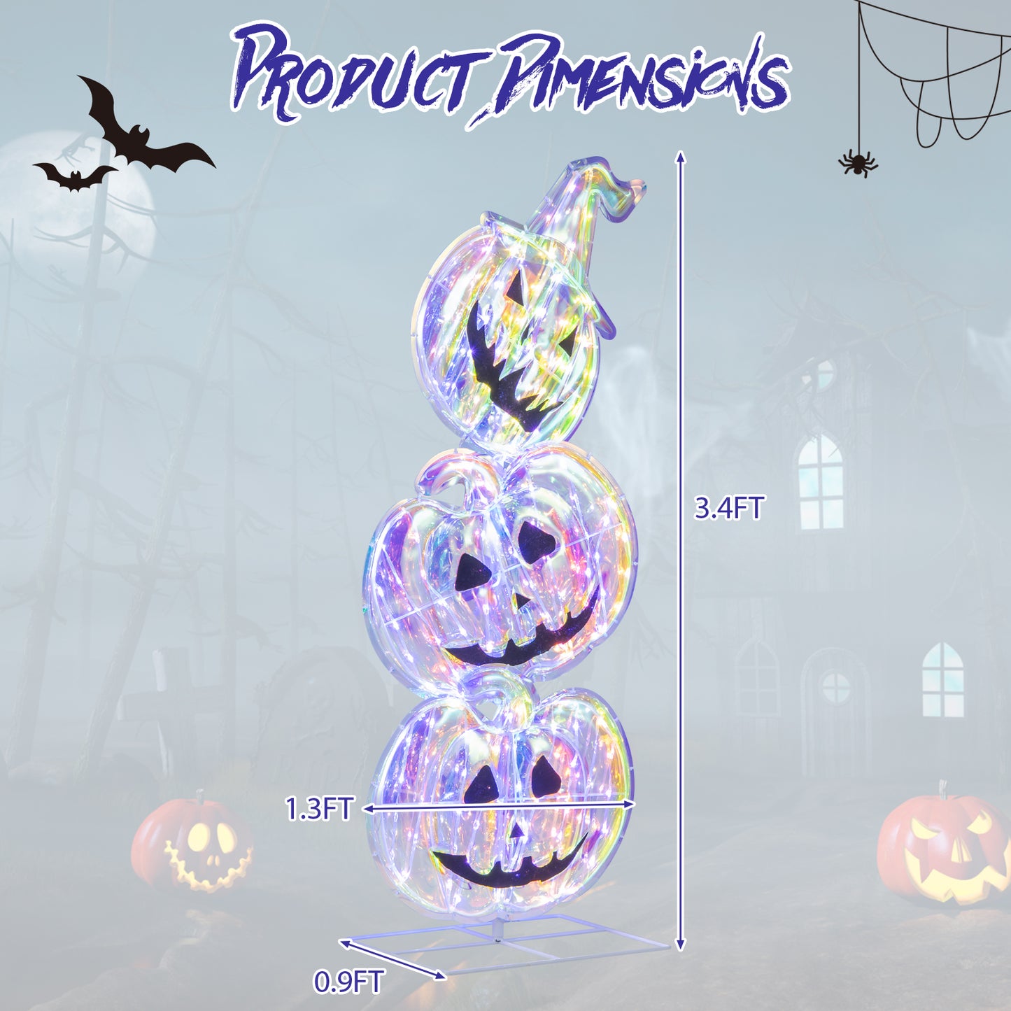 Standing 150 LED Lighted Pumpkin Halloween Decoration with Base
