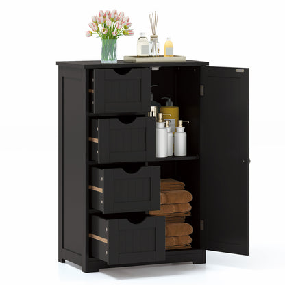 Standing Indoor Wooden Cabinet with 4 Drawers-Brown - Black