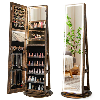 Standing Jewelry Cabinet with Adjustable LED Lights-Coffee - Coffee