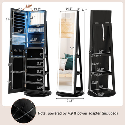 Standing Jewelry Cabinet with Adjustable LED Lights