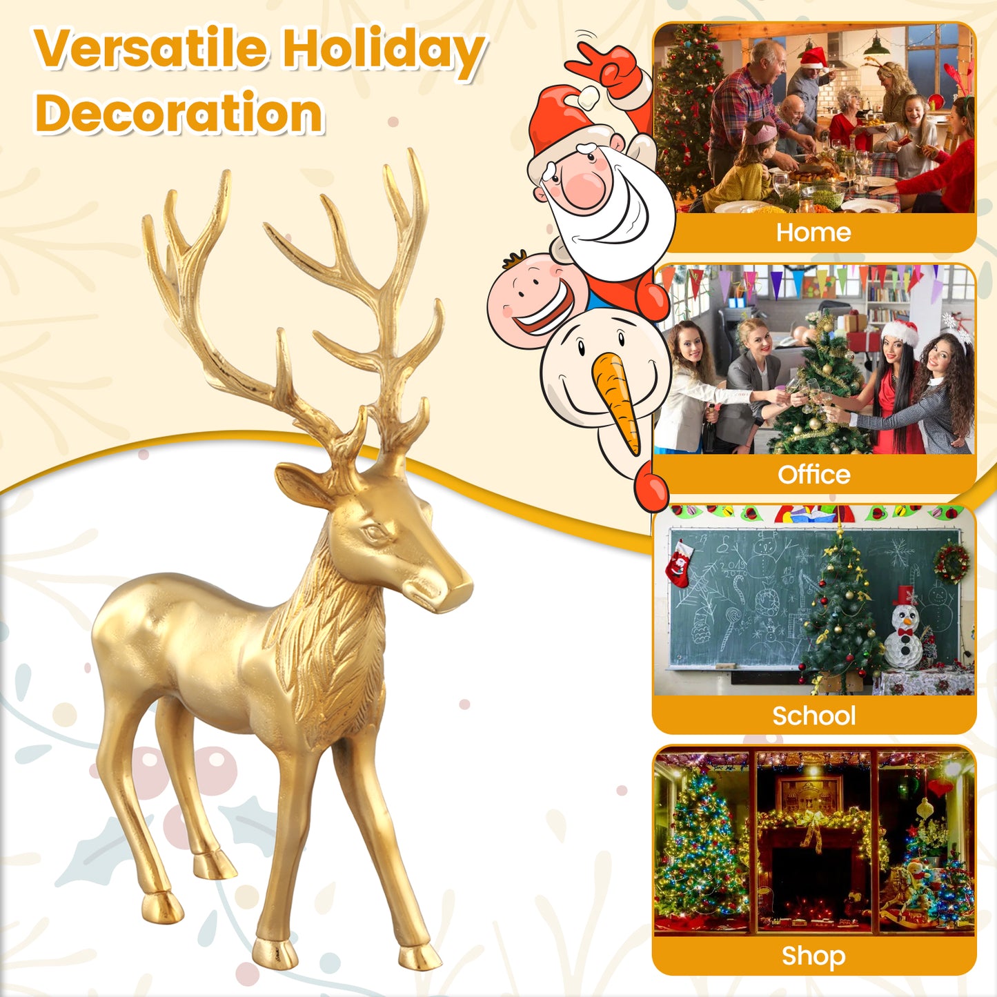 Standing Reindeer Statue Aluminum Deer Sculpture for Indoors Christmas Decor-Golden
