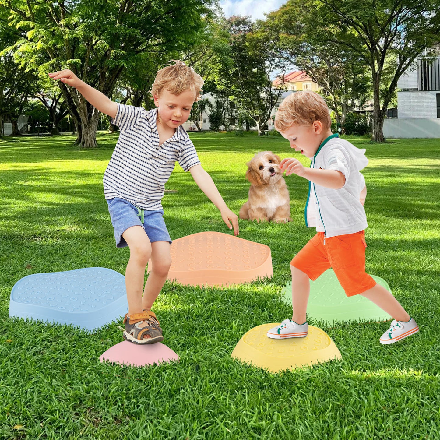 Stepping Stones for Kids 5 PCS Non-Slip Balance Stones with Storage Bag-Macaron