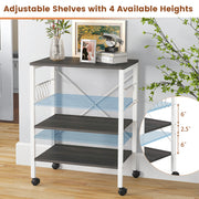 3-Tier Kitchen Baker's Rack Microwave Oven Storage Cart with Hooks-Deep Brown