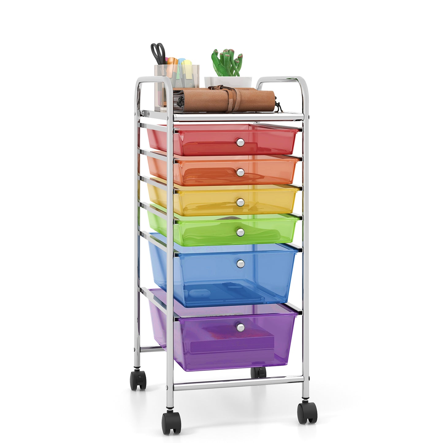 6 Drawers Rolling Storage Cart Organizer-Yellow - Transparent Multicolor