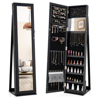 Standing Lockable Jewelry Storage Organizer with Full-Length Mirror-Brown - Black