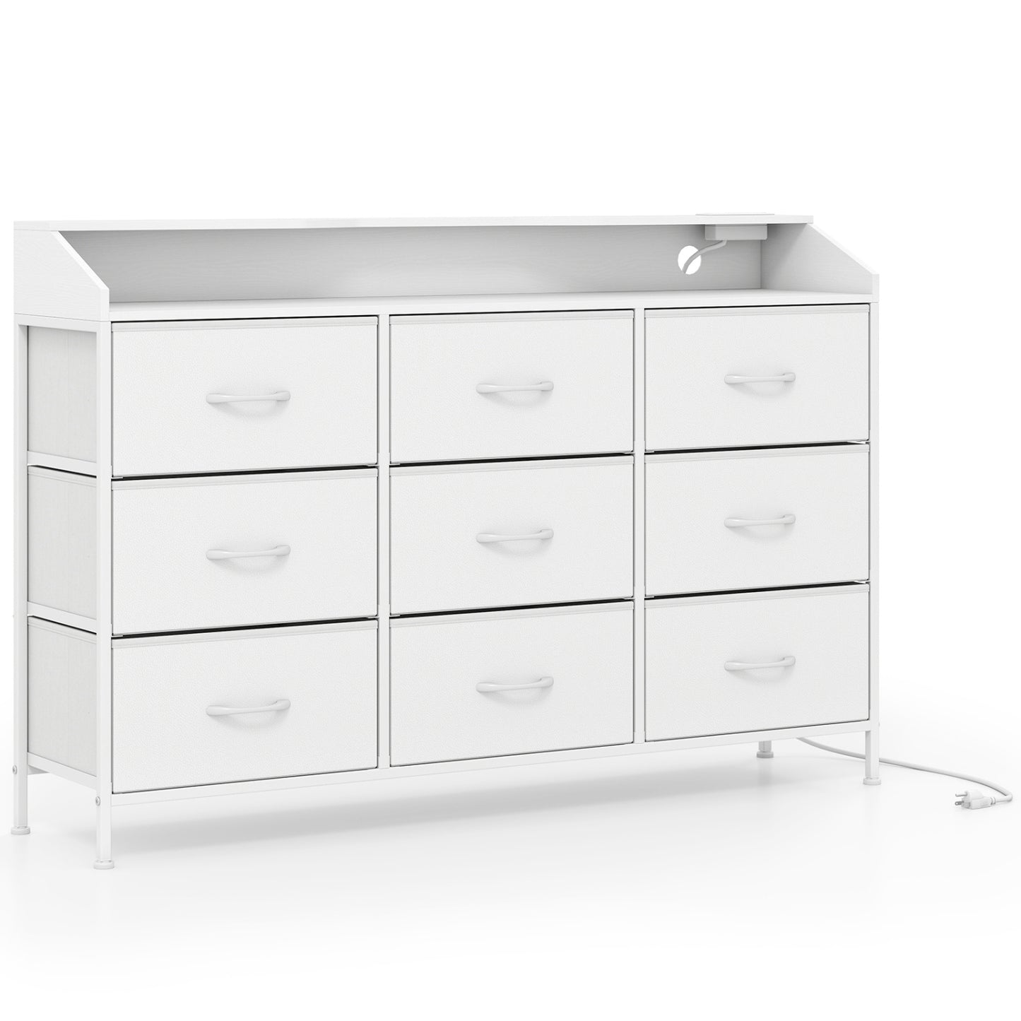 Storage Organizer with LED Lights and 9 Fabric Drawers for Bedroom