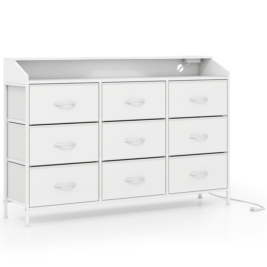 Storage Organizer with LED Lights and 9 Fabric Drawers for Bedroom