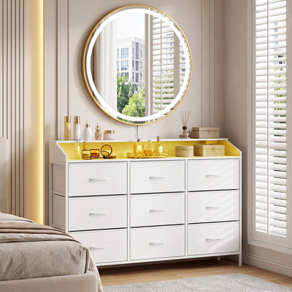 Storage Organizer with LED Lights and 9 Fabric Drawers for Bedroom