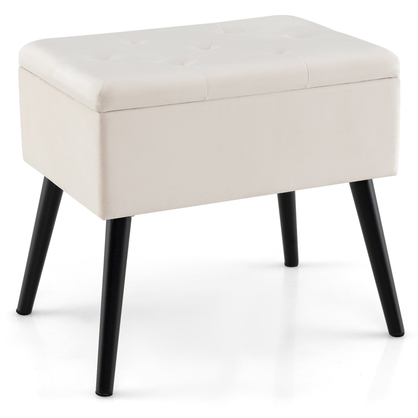 Velvet Storage Ottoman with Solid Wood Legs for Living Room Bedroom-Gray - Beige