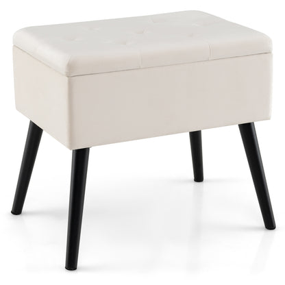 Velvet Storage Ottoman with Solid Wood Legs for Living Room Bedroom-Gray - Beige
