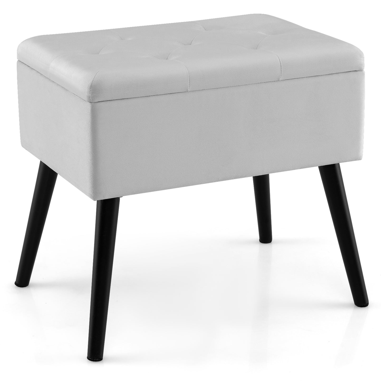 Velvet Storage Ottoman with Solid Wood Legs for Living Room Bedroom-Gray - Gray