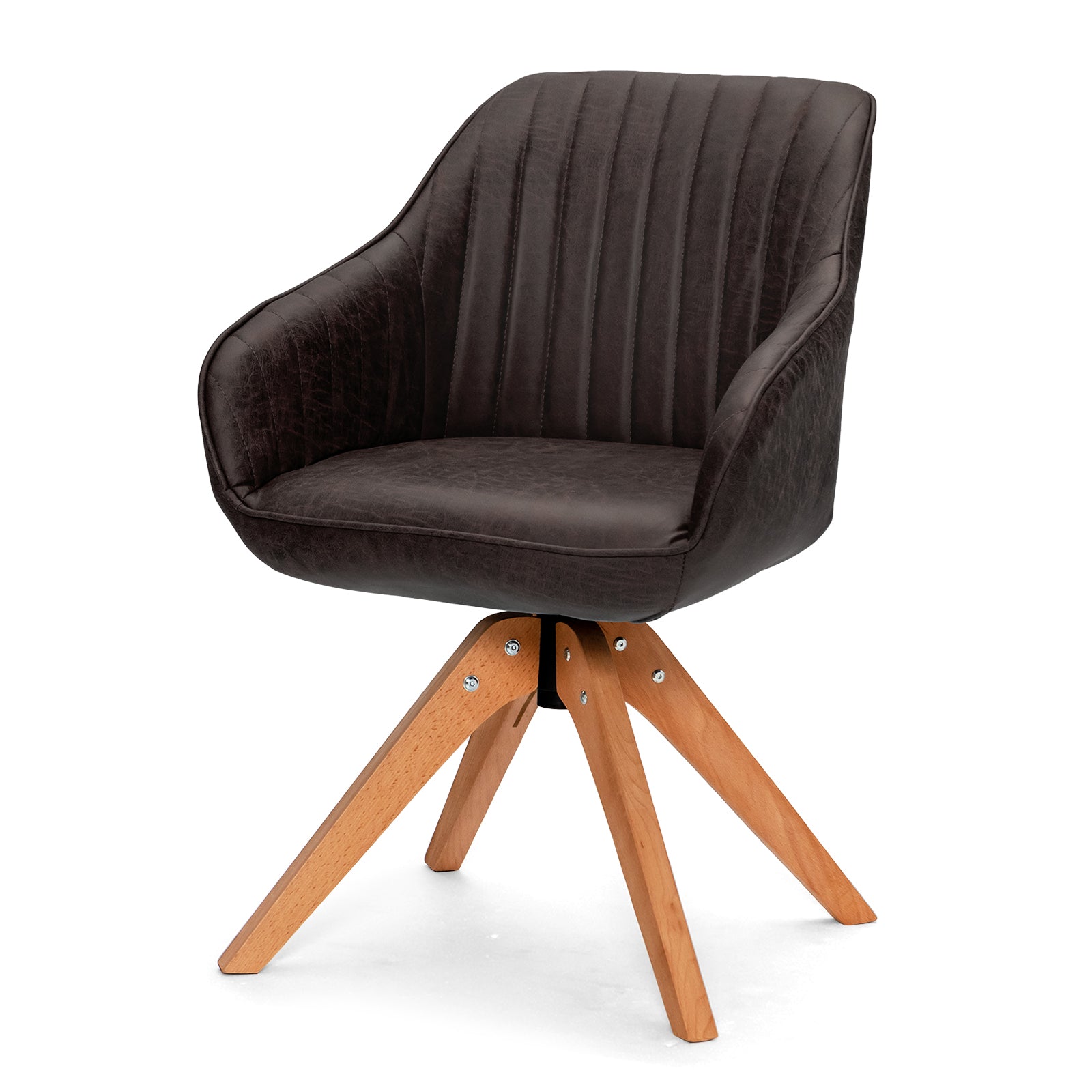 Mid-Century Swivel Accent Chair PU Leather Vanity Study Armchair-Dark Brown