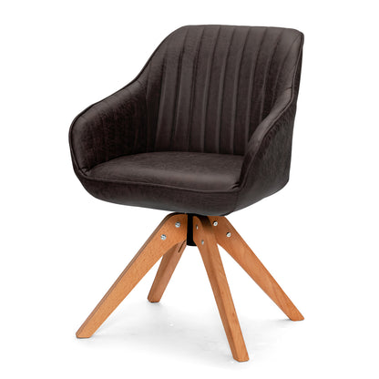 Mid-Century Swivel Accent Chair PU Leather Vanity Study Armchair-Dark Brown
