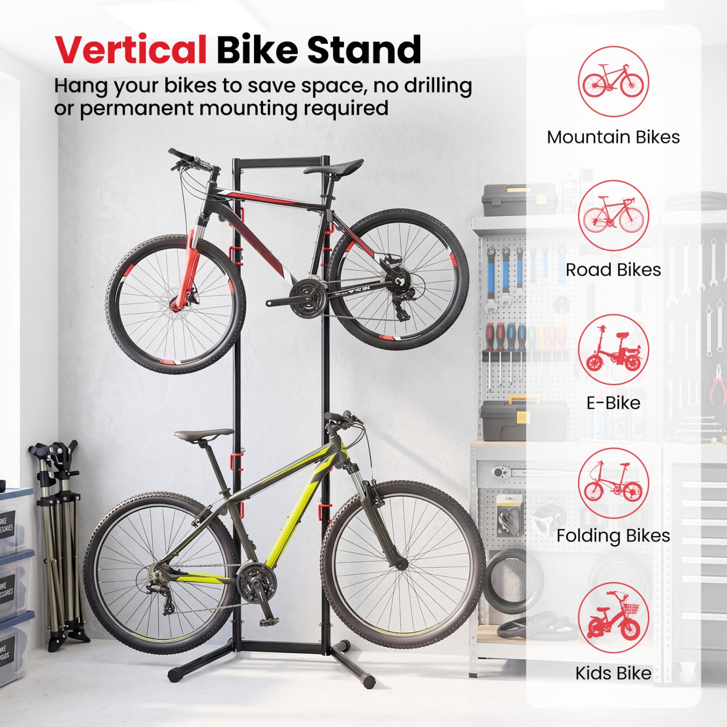 4-Bike Vertical Storage Rack with Adjustable Arms