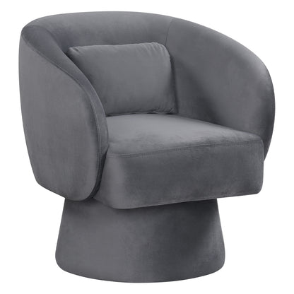 Swivel Accent Chair Upholstered Barrel Chair with Curved Back and Removable Lumbar Pillow-Gray