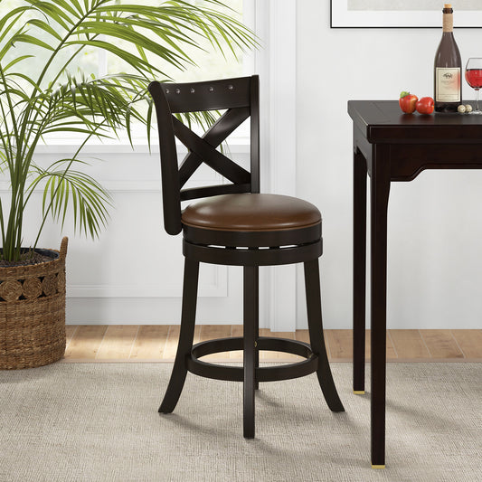 26 Inch Swivel Bar Stool with Curved Backrest PU Leather Seat and Footrest-26 inches