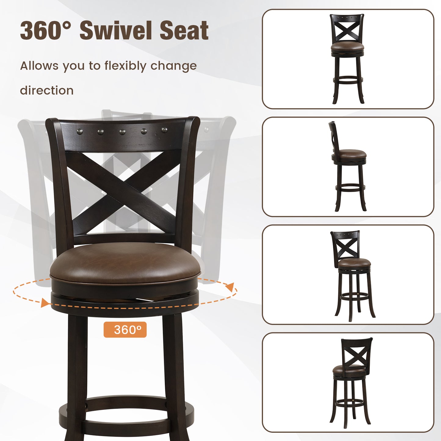 31 Inch Swivel Bar Stool with Curved Backrest PU Leather Seat and Footrest-31 inches
