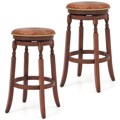 29 Inch Swivel Bar Stool Set of 2 with Upholstered Seat and Rubber Wood Frame-29 inches - 29 Inches
