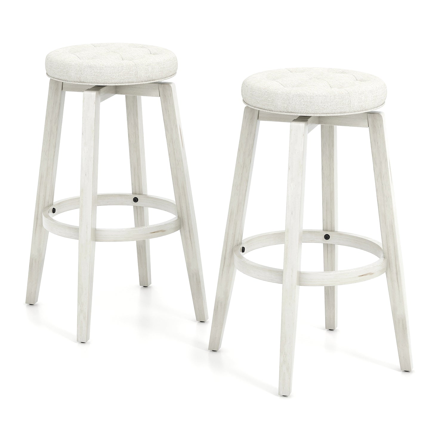 360-Degree Swivel Upholstered Rubberwood Frame Bar Stool Set of 2 with Footrest-24 inches - 29 Inches