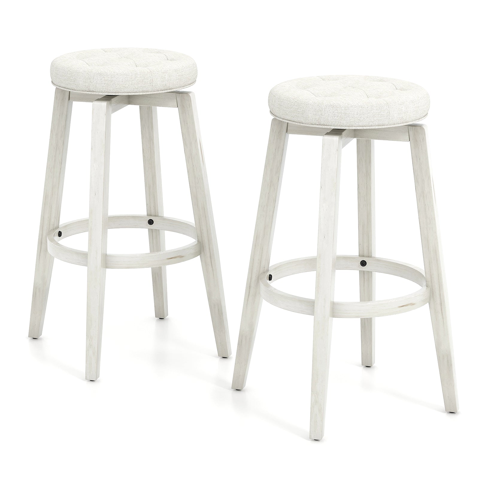 360-Degree Swivel Upholstered Rubberwood Frame Bar Stool Set of 2 with Footrest-24 inches - 29 Inches