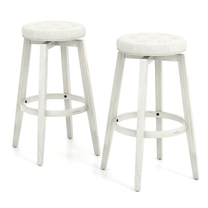 360-Degree Swivel Upholstered Rubberwood Frame Bar Stool Set of 2 with Footrest-24 inches - 29 Inches
