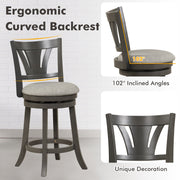 26.5 Inch Swivel Bar Stool with Backrest Soft Cushioned Seat and Footrest Gray-26.5 inches