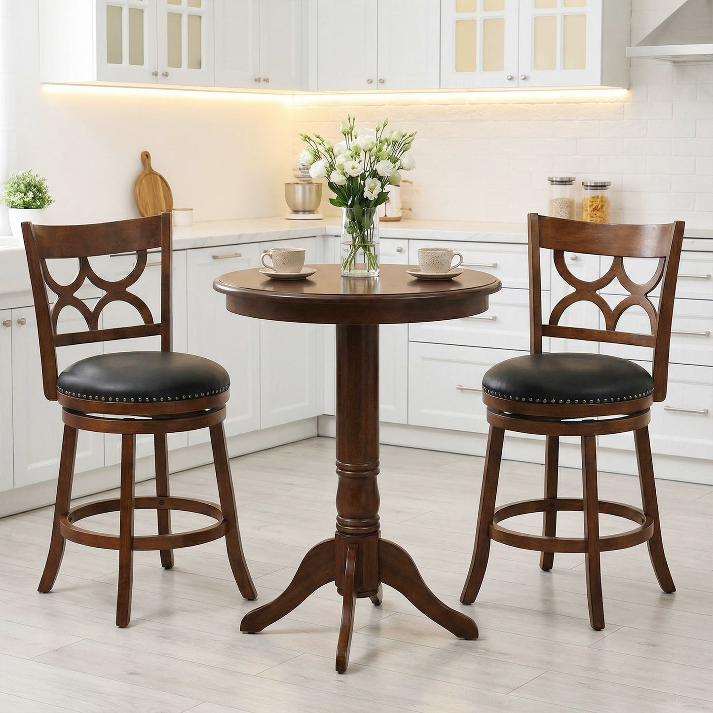 Swivel Bar Stools Set of 2 with High Backrest and Wood Frame-24 Inches