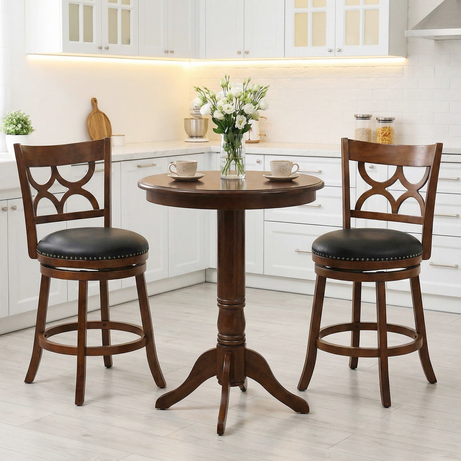 Swivel Bar Stools Set of 2 with High Backrest and Wood Frame-24 Inches