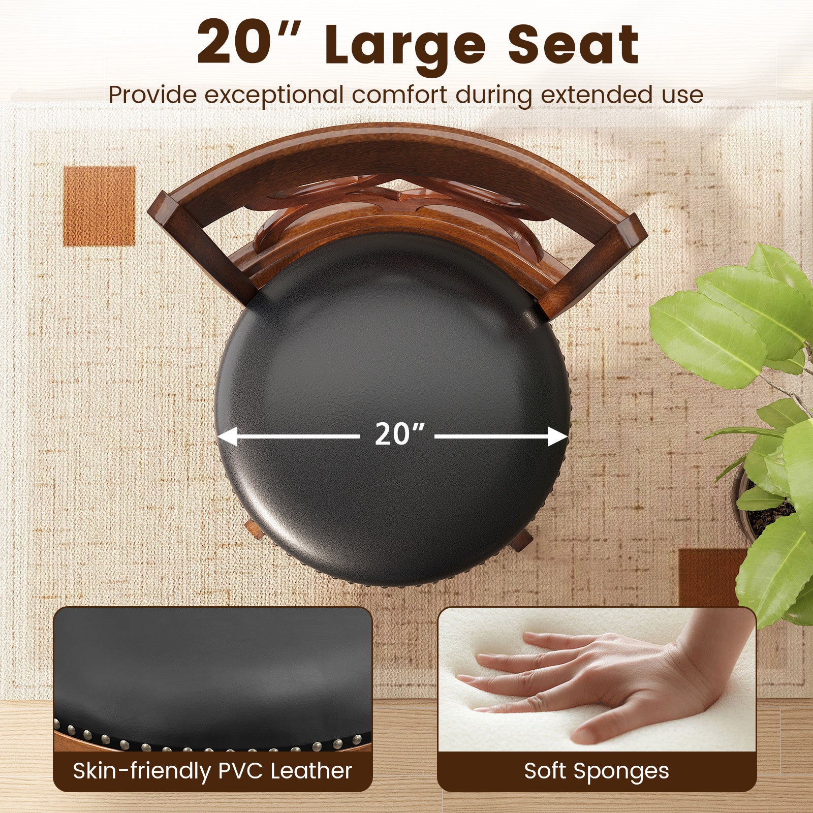 Swivel Bar Stools Set of 2 with High Backrest and Wood Frame-24 Inches