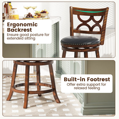 Swivel Bar Stools Set of 2 with High Backrest and Wood Frame-24 Inches