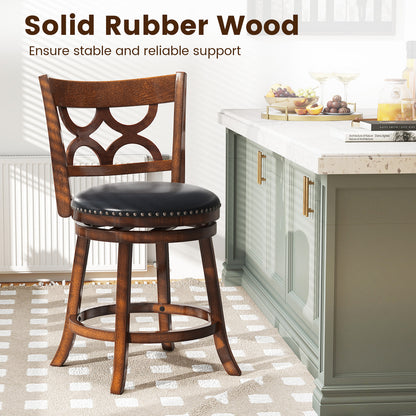 Swivel Bar Stools Set of 2 with High Backrest and Wood Frame-24 Inches
