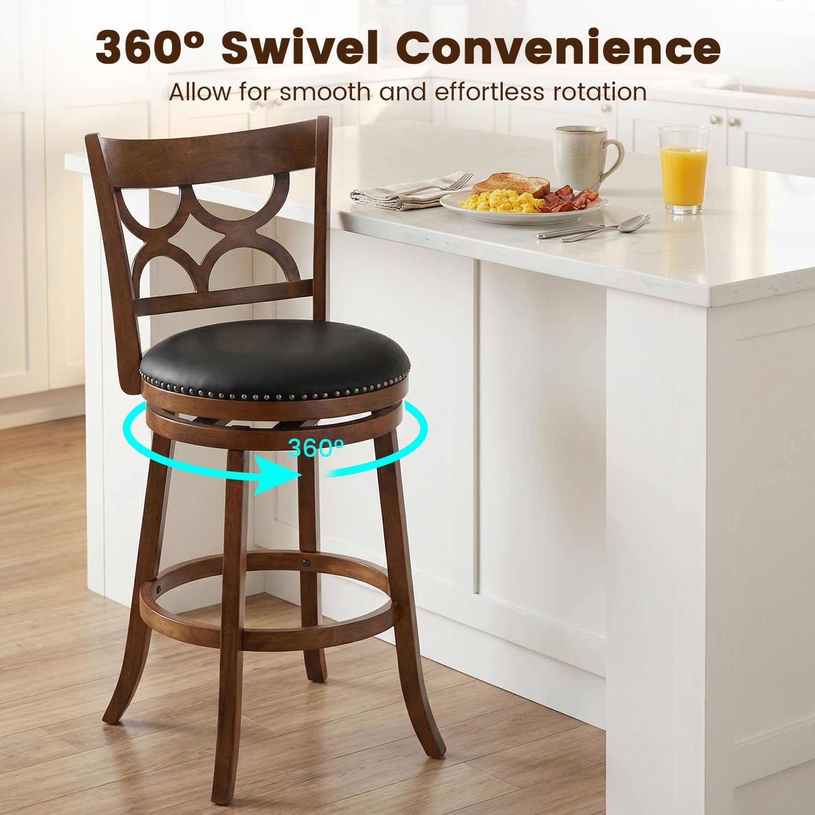 Swivel Bar Stools Set of 2 with High Backrest and Wood Frame-29 Inches