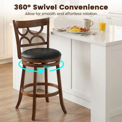 Swivel Bar Stools Set of 2 with High Backrest and Wood Frame-29 Inches