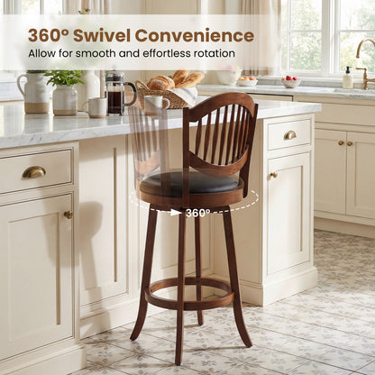 Swivel Bar Stools Set of 2 with Backrest and Wood Frame-30 Inches